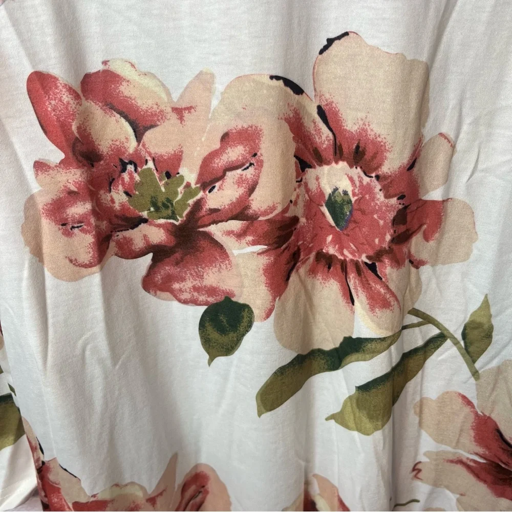 Women’s Floral TShirt Soft Casual Mini V Neck Lightweight Swing Dress Size L NEW